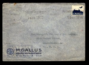 Norway 1950 Airmail Cover to USA / Open Top - L30838