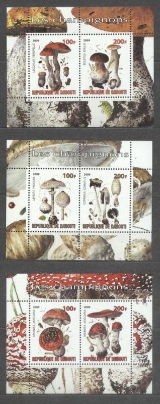 Djibouti 2009 Mushrooms, 3 perf. sheet, MNH    S.115