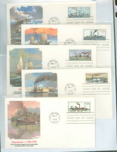 US 2405-2409 1989 25c Steamboats, Set of 5, On 5 Unaddressed FDCs With Matching Fleetwood Cachets