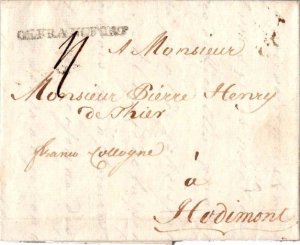 Belgium Gefranofont c1850 sl hs with ms 11 Stampless Folded Letter to Hodimon...