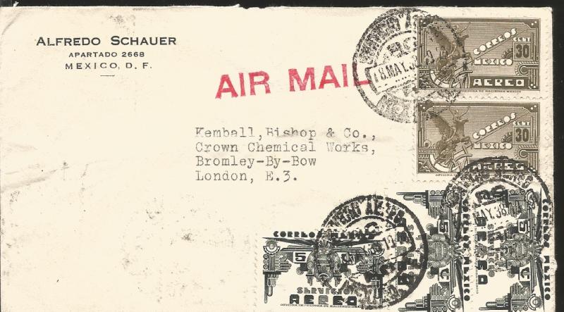 J) 1938 MEXICO, SYMBOLICAL OF FLIGHT, SYMBOL OF AIR SERVICE, MULTIPLE STAMPS, AI