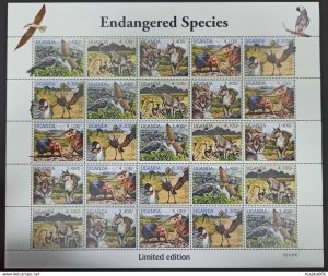 2012 Uganda Endangered Species Birds Wild Cats #2800-04 ! Unique Big Sh ** Qw67