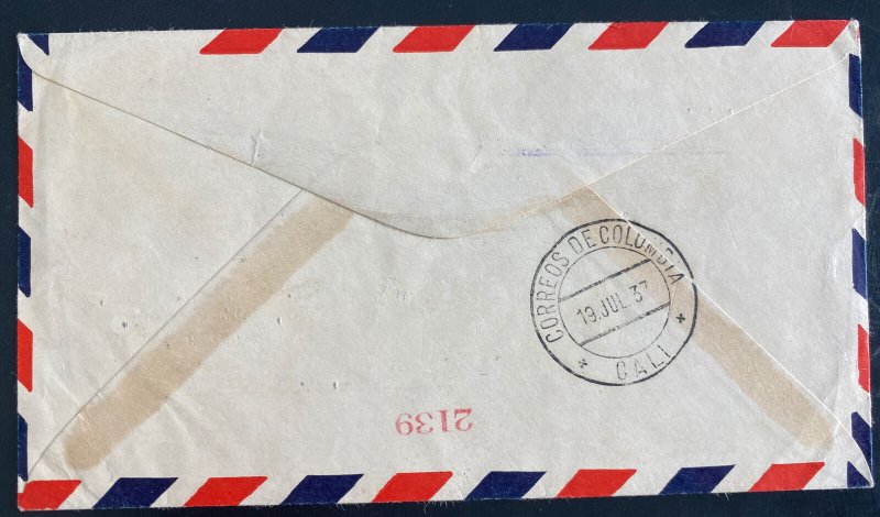 1937 Colon Canal Zone Panama First Flight Airmail cover FFC To Cali Colombia
