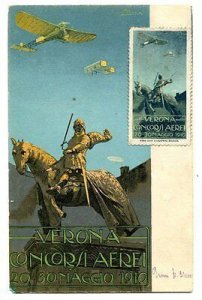 1910 Verona Air Competitions - Postcard and official erinnofilo