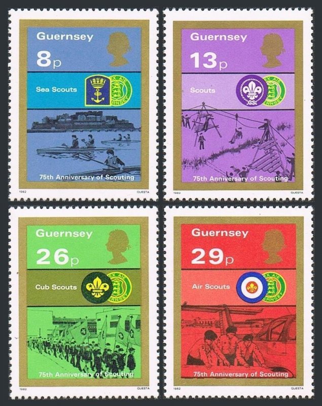 Guernsey 246-249, MNH. Mi 251-254. Scouting Year 1982. Sea Scouts. Bridge.Castle