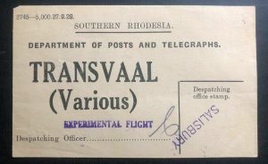 1931 Salisbury S Rhodesia First Experimental Flight Sheet Cover FFC Transvaal