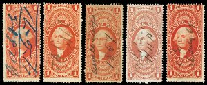 Scott R67c,R68c,R69c,R70c,R71c 1862 $1.00 First Issue Revenues Fine Cat $18.70