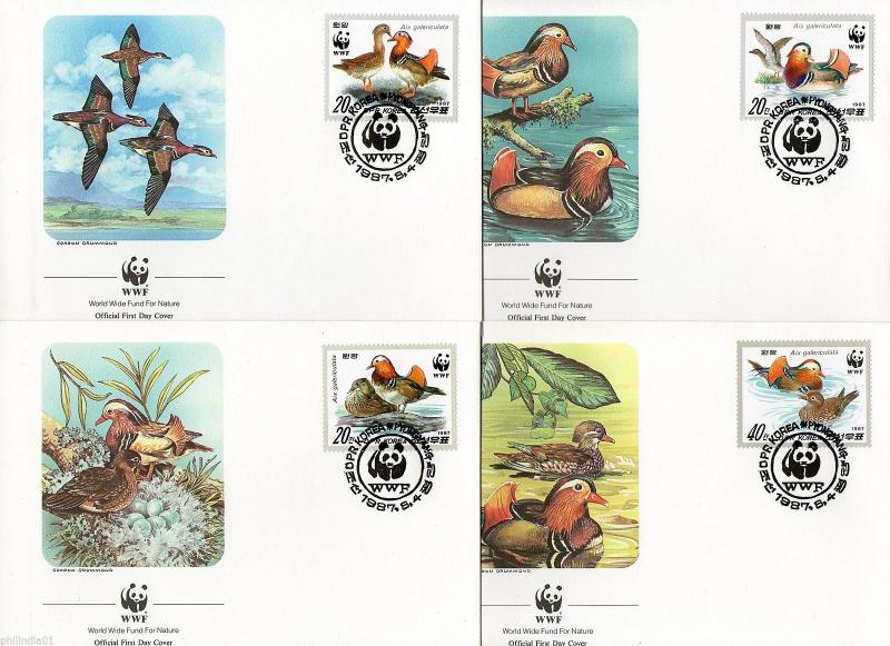 Korea 1987 WWF Water Birds Mandarin Duck Wildlife Sc 2679-82 Set of 4 FDCs # 54