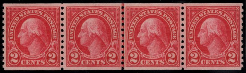 US #599 VF mint never hinged, Line Pair Strip of 4, Super Nice!