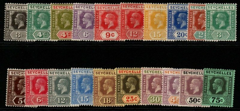 SEYCHELLES SG98/118 1921-32 DEFINITIVE SET TO 75c MTD MINT