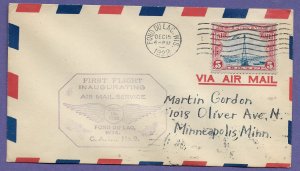 #9W9, FOND DU LAC, NORTHWEST AIRWAYS 1928 CAM 9 FIRST FLIGHT AIRMAIL COVER.