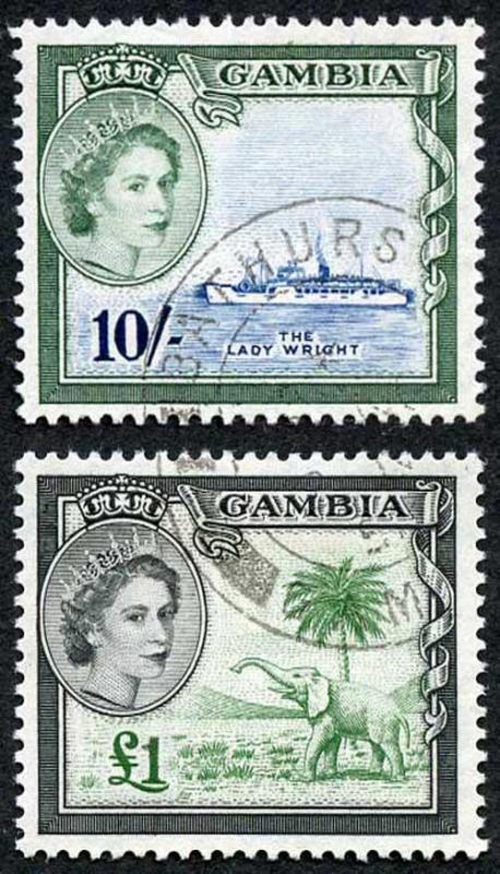 Gambia SG184/5 1953 10/- and pound (top values) Fine Used