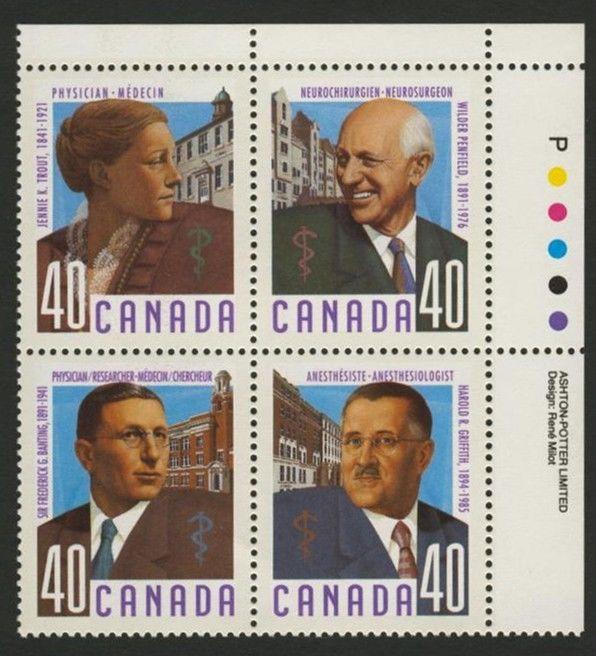 Canada 1305a TR Plate Block MNH Medical Researchers, Banting