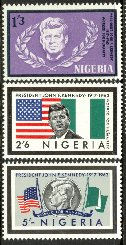 NIGERIA 1964 JOHN F KENNEDY Set Sc 159-161 MNH