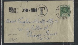 NIGERIA  (P1511B) 1918 KGV 1/2D COVER SENT TO USA POSTAGE DUE 3CX2+2C 