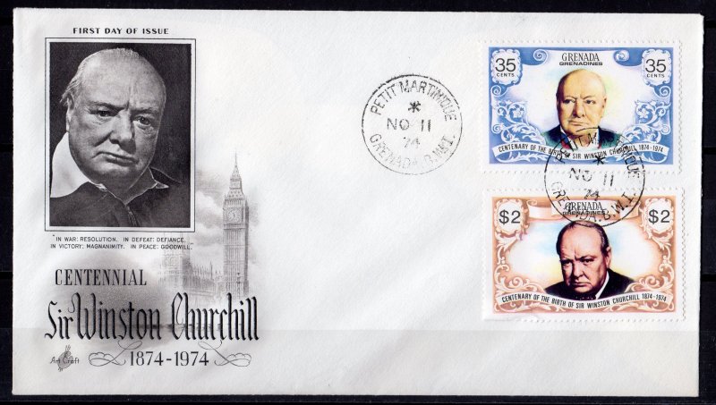 Grenada Grenadines 1974 Sc#29/30 SIR WINSTON CHURCHILL CENTENNIAL Set (2) FDC