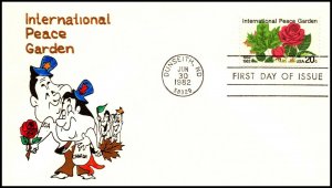 Scott 2014 20 Cents International Peace Garden Ellis Cartoon Cachet FDC