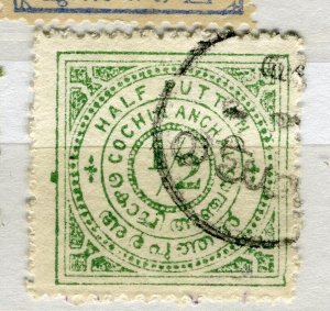 INDIA COCHIN; 1903 early classic Local Numeral issue used SHADE of 1/2p. value