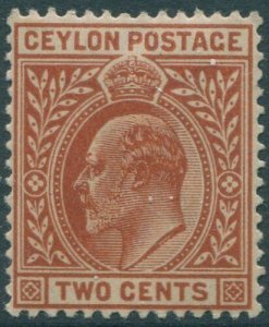 Ceylon 1903 SG265 2c red-brown KEVII crown CA wmk #2 MLH (amd)