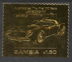 Zambia 1987 Classic Cars 1k50 Lamborghini in 22k gold foi...