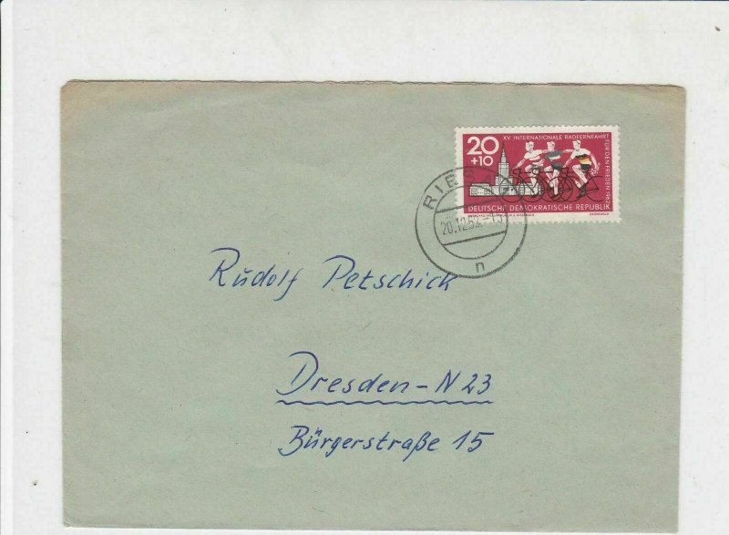 German DDR 1962 Riesa 1 Cancel Int Bicycle Ride for Peace Stamp Cover Ref 30142