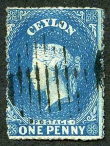 Ceylon SG28 1d Dull Blue Wmk Star Rough Perf 14 to 15.5 Cat 13 pounds