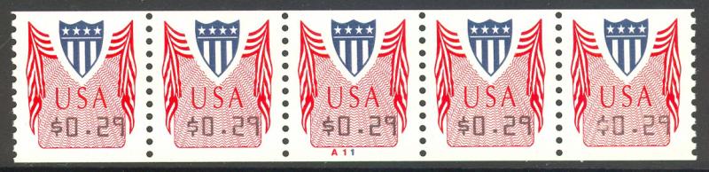 U.S. CVP32, Computer Vended Postage Plate Number Strip of 5