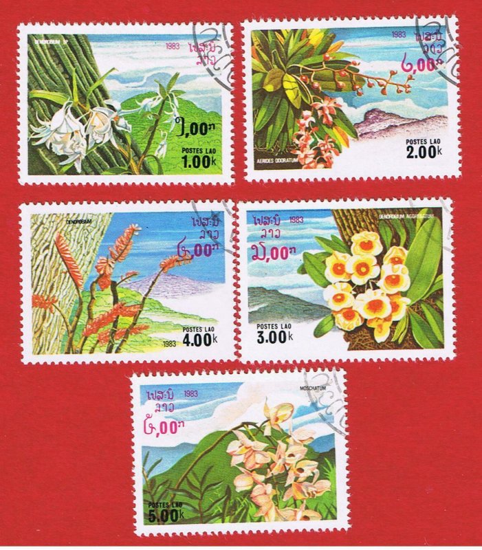 Laos #467-471  VF used  Flora short set   Free S/H 