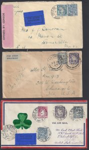 IRELAND 1938-47 THREE AIR MAIL COVER TO U.S TWO ARE CENSORED FROM AILT AIN CHORR