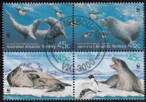 Australian Antarctic Territory 2001 used Sc #L118 45c Leopard seals WWF Block...