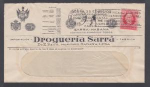 Cuba Sc 275 perfin on 1936 Drogueria Sarra advertising cover