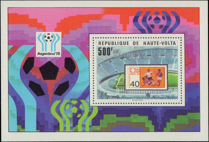 Burkina Faso #491, Complete Set, Souvenir Sheet, 1979, Soccer, Sports, Never ...