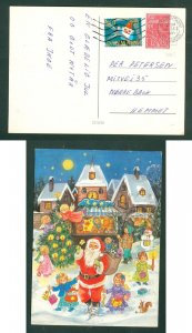 Denmark. Christmas Card 1991. Seal +3.50 Kr. Santa In Town, People,Tree, Angels