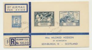 SOUTHERN RHODESIA 1949 UPU SET+9d ON REG COVER TO SCOTLAND (SEE BELOW)