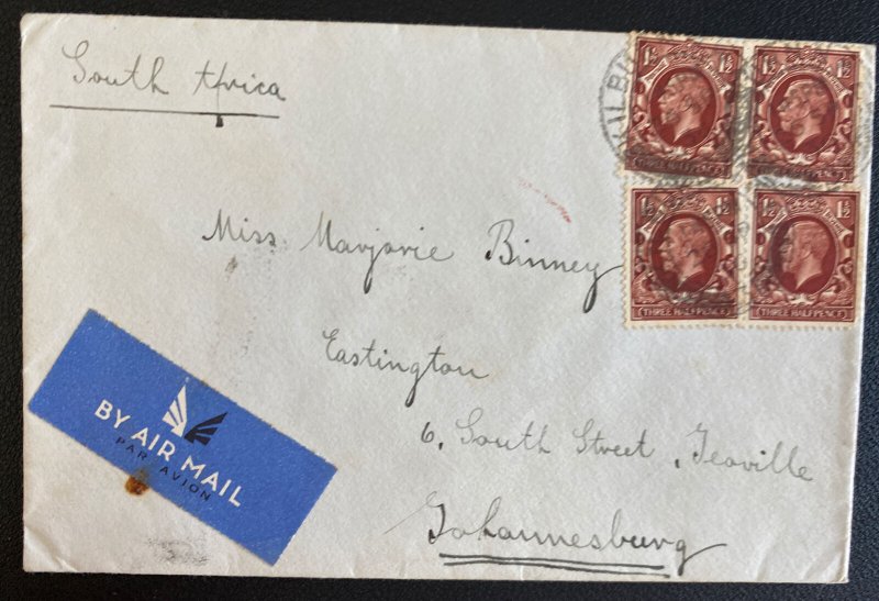 1936 England Airmail Cover To Johannesburg South Africa