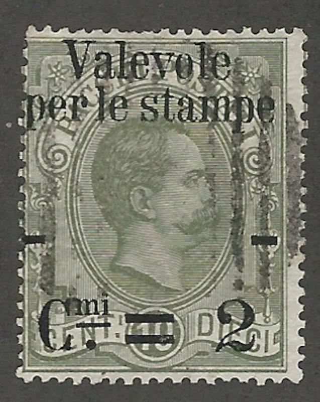 Italy, 1890, Scott #58, 2c on 10c olive gray, used, Fine