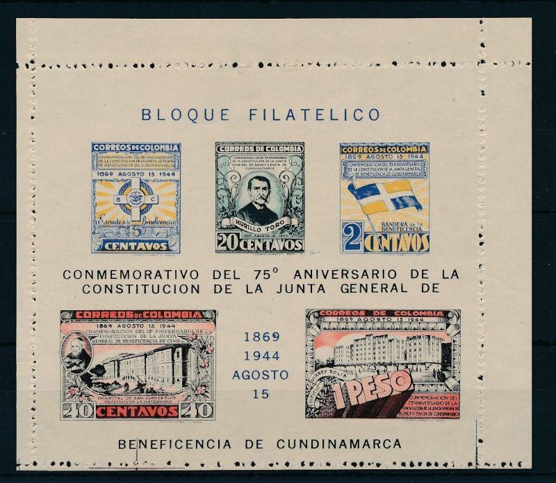 [19767] Colombia 1944 Beneficencia VF Souvenir Sheet MNH