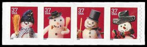 PCBstamps   US #3680/3683a Coil Strip $1.48(4x37c)Snowmen, MNH, (6)