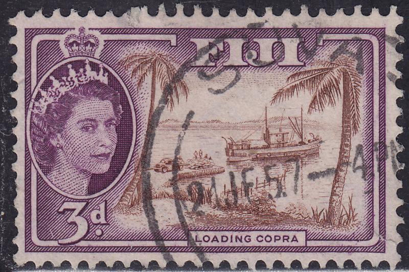 Fiji 152 USED 1956 Loading Copra On Ship, Palm Trees