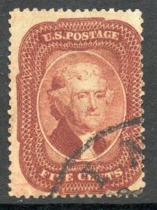 US Scott #28 Red Brown Type I Light Face Free Black CDS Cancel