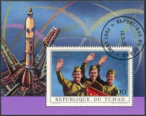 Chad C108-C109 sheets, CTO. Mi Bl.31-32. Soyuz 11, 1972. Three cosmonauts.