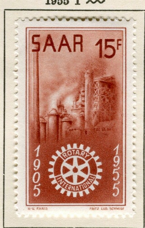 SAARLAND; 1955 early Rotary Fund issue fine Mint hinged 15f. value