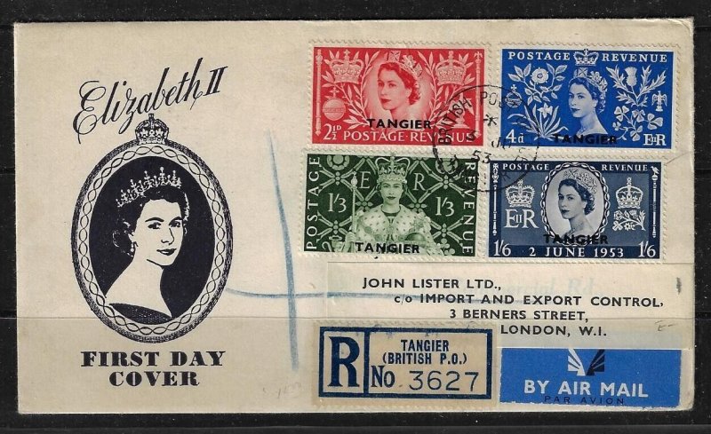 UK GB TANGIER 1953 REGISTERED FDC CORONATION SET OF