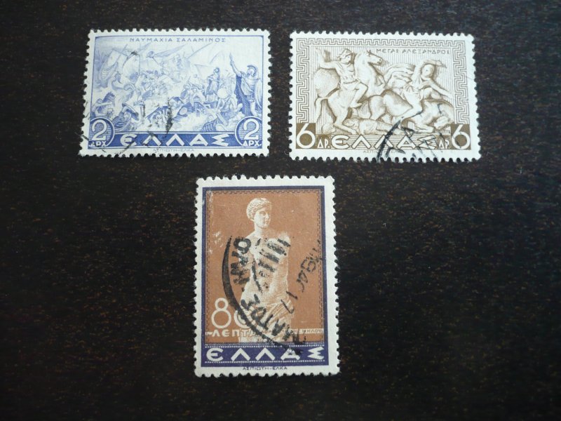 Stamps - Greece - Scott# 401,402,404 - Used Part Set of 3 Stamps