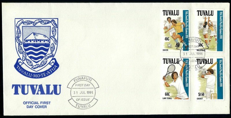 Tuvalu 574-577,FDC.Michel 595-598. South Pacific Games 1991.Soccer,Volleyball,