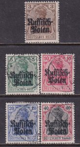 Poland 1915 Sc N1-N5 Overprinted German Occupation Stamp Used