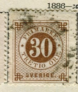 SWEDEN; 1886 early classic 'ore' issue fine used 30ore. value