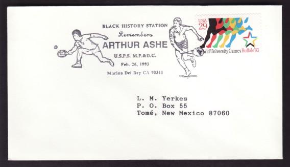 United States (Marina Del Rey) Arthur Ashe  tennis postmark 