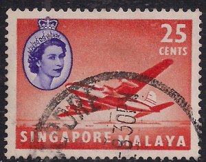 Singapore 1955 - 59 QE2 25ct Douglas DC-4M2 Aircraft used SG 47 ( B895 )