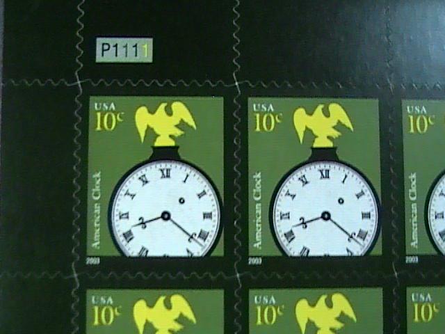 U.S.# 3757-MINT/NEVER HINGED--PANE OF 20----AMERICAN CLOCK----2003